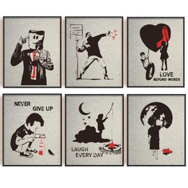 INFUNLY 6-Piece Banksy Canvas Picture Banksy Wall Art Set Banksy Street Graffiti Art Wall Decoration Modern Canvas Artwork Inspirational Quotes Room Decoration for Bedroom Living Room