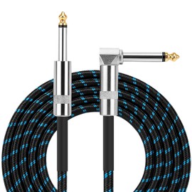 Guitar Cable 3 m 6.35 mm Jack Cable TS Instrument Cable with Right Angle Plug Compatible with Electric Guitar, Bass, Amplifier, Pedals, Keyboards, Microphone, Aux Cable for Professional Sound