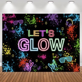Neon Glow Party Backdrop Neon Party Decorations Let's Glow Background Graffiti Splash Paint Photography Banner for Kids Teens Sleppover Birthday Party Supplies Photo Studio Props 7x5ft Vinyl