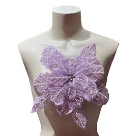 JRYYR Handmade Purple Appliques, Sequin Flower Patches, Sewing Beaded Appliques for Dresses, Wedding Dresses, Bags and Other DIY Decorative Accessories. (Purple-02)