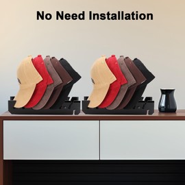 Mightree Hat Racks for Baseball Caps,Acrylic Hat Organizer for hat storage,Hanging Hat Stand,New Ways for Hat Display and Organizer,Holds Up 7 Caps for Bedroom, Closet, Dresser, 2 pack, Black