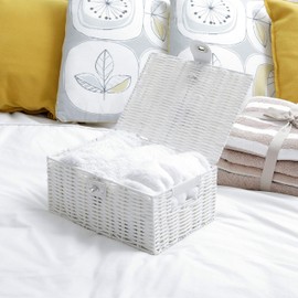 Arpan Medium Resin Woven Storage Basket Box with Lid & Lock - White