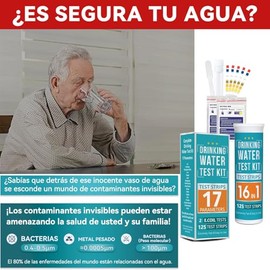 17-1 Kit de Test Agua Potable 125 Tiras, para Agua Potable y Pecera | Papel de Prueba de E. Coli, Tiras Reactivas para PH, Dureza, Plomo, Hierro, Cobr