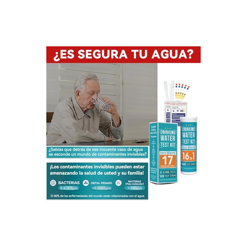 17-1 Kit de Test Agua Potable 125 Tiras, para Agua