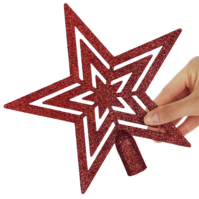 com-four® Christmas tree topper, glitter star, for every tree top,