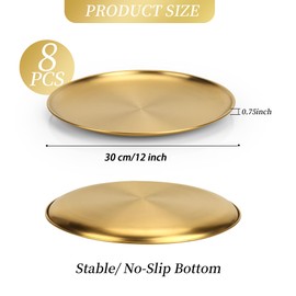 YEUIKERR 8 Pieces Gold Pizza Pan Bulk 12 inch Stainless Steel Pizza Pan for Oven, Round Pizza Baking Tray Heavy Duty Pizza Serving Tray, Pizza Baking Sheets for Home Kitchen Restaurant