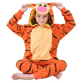XIECGGYZE Kids Animal Onesie Flannel Cosplay Costume (US, Age, 10 Years, Tigger, 10 Years)