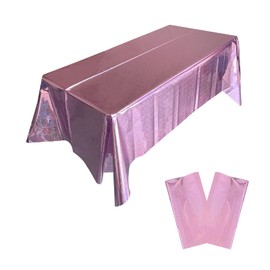 2 Pack Pink Iridescent Tablecloth Holographic Table Cloth Glitter Tablecloth Iridescent Plastic Tablecloths Disco Table Cloth Disposable Tablecloths Rectangular Party Table Covers 54" x 108"(Pink)