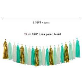 Teal-Blue Mint Beige-Gold Party-Decorations Tassel-Garland -20pcs Rustic Wedding Tassels Banner Streamers,Women Birthday Bachelorette Engagement Decor Panduola