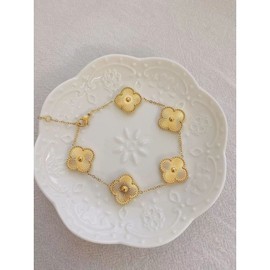 Four Leaf Clover Jewelry,3pcs Lucky Four Leaf Clover Jewelry Set Stylish Simplicity Gold-Plated Bracelet, Necklace, Earrings Set Women's Gift（Gold）