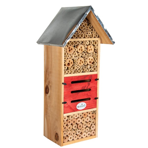 JCs Wildlife Tall Insect Hotel - Great for housing Mason Bees, Leaf-Cutter Bees and Lacewings, Extra Large Bee House 21.75" X 7.25" X 5.75"