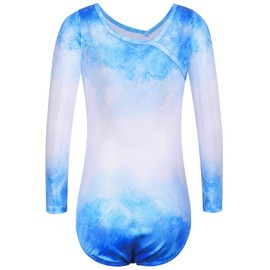 ZNYUNE Gymnastics Leotards for Girls Long Sleeve/Sleeveless Colorful Sparkle Athletic Ballet Dance Leotard for Kids 3-12 Years B270 WhiteBlue 8A