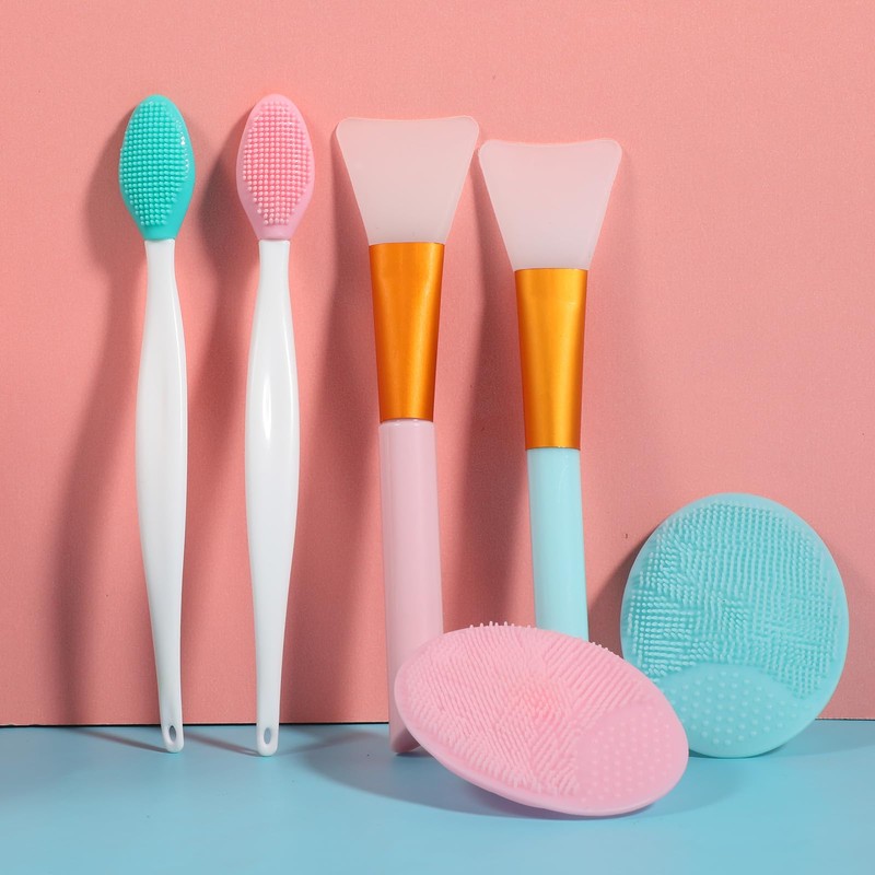 Piriuuo 2 Pcs Silicone Face Scrubber, 2pcs Lip Scrub Brush