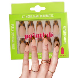 PaintLab Press-On Nails Manicure Kit, Tortoise Chic, 30-Piece Set, Long-Lasting Fake Nails with Glue, File, Prep Pad & Cuticle Stick