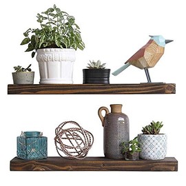 Floating Shelves Wood Floating Shelves Set - New England Handcrafted Rustic Pine Kitchen Office Bedroom Wall Mounted Smooth Finish Organizers 2 Pack (1.5'' x 7.5'' x 24'' & 36”) (Special Walnut, 36'')