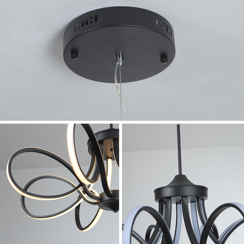 LANGLITIAODENG Chrome/Black LED Ceiling Light with Remote Control, Dimmable Lustre
