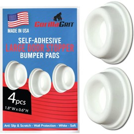 Tapones de goma para puerta (paquete de 4) color blanco, fabricados en Estados Unidos, protectores de pared autoadhesivos, evitan daños a las paredes por manijas de pomos de puerta, protector y escudo