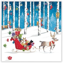 General Christmas Card - Reindeer and Sleigh of Dogs - Artistic Festive Design - Made in the UK - Eco-Friendly