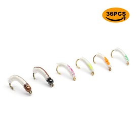 YZD Trout Fly Fishing Flies Collection - 118/60/38/36 Premium Flies Dry Wet Nymph Streamers Assortment with Fly Box - Nymph C Set 36 Flies