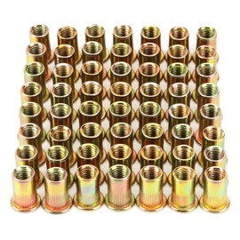 Wkmamo 120 Pcs M8 Rivet Nuts,Zinc Plated Carbon Steel Rivet Nut,Flat Head Threaded Rivetnut Insert Rivnut,Threaded Rivetnut Insert Nutsert