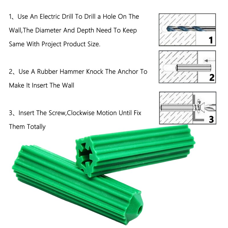 M8 Green Plastic Masonry Screw Plastic Drywall Wall Anchors Screw