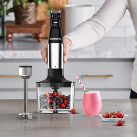 Courant Portable Immersion Hand Blender, Powerful 400W Stick Blender, Dual Speed,Blending shaft Whisk,Chopper,Masher, Beaker Stainless Steel, Variable Speed LED Display