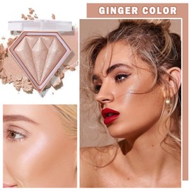 XINGXYUEL Face Glitter Highlighter Makeup Palette Shimmer Contour Powder Waterproof Long-Lasting, Brightens Face Complexion Contour Illuminator Highlighters Blush Powder Makeup Palette-04 Ginger Color