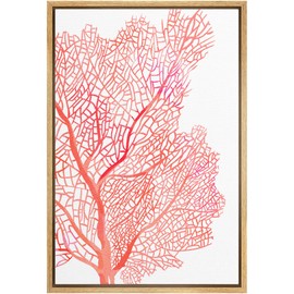 MUDECOR Framed Canvas Print Wall Art Vibrant Red Pink Watercolor Tree Leaf Nature Wilderness Illustrations Modern Art Floral Botanical Multicolor for Living Room, Bedroom, Office - 24"x36" Natural