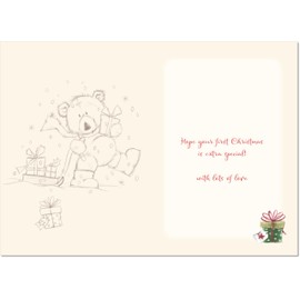 doodlecards Grandsons 1st First Christmas Card Cute Bear with Sled Large A4 Size Christmas Card for Grandsons 1st with Plain Envelope