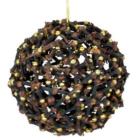 Hand Woven Clove Hanging Ornament Aromatic Natural Spice Scented Holiday Each Clove Hand Threaded with Metallic Thread Gold and Silver Beads Unique Christmas Tree Holiday Arrangement (BallL)