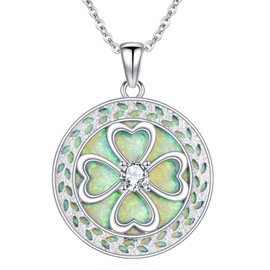 JBAERD Four Leaf Clover Necklace for Women 925 Sterling Silver Green Opal Clover Pendant Necklace Good Luck Jewelry Gifts