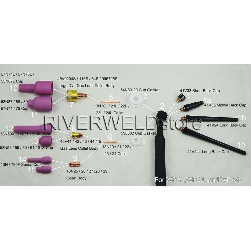 RIVERWELD TIG Collet Bodies 13N26 13N21 .040", 13N27 13N22 1/16",