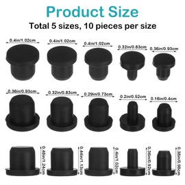 50 PCS Rubber Plugs for Round Holes Assorted Sizes Blac Soft Black T-Type Hole Plug Waterproof Button Hole End Covers Snap in Locking for 4-9.3mm Inner Bottles Flower Pots