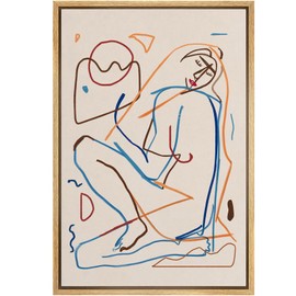 MUDECOR Framed Canvas Print Wall Art Minimalist Modern Abstract Line Drawing of a Reclining Woman Illustrations Modern Art Minimal Relax for Living Room, Bedroom, Office - 24"x36" Natural