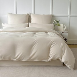 Amolavet Sommer Bettwäsche 135x200 2teilig Set Beige aus Gebürstetem Mikrofaser Sommerbettwäsche 135x200 Bettbezug 135 X 200 + Kissenbezüg 80x80 Mit Reißverschluss für Einzelbett