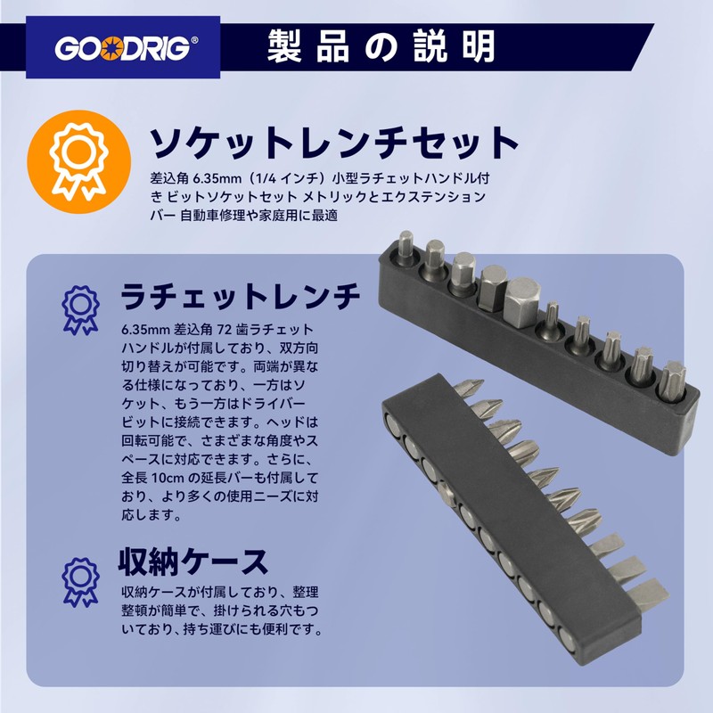 GOODRIG Socket Wrench Set of 35 Pcs 1/4 Inch (6.35