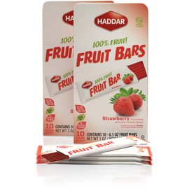 Haddar Strawberry 100% Fruit Leather Bars, 10ct (2 Pack = 20 Bars) Made with Real Fruit | No Corn Syrup | No Artificial Colors or Flavors | Gluten Free | Certified Kosher