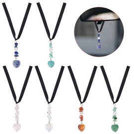 DELORIGIN 6PCS Heart Car Hanging Ornament with Crystal Gemstone Charm Beaded Ribbon Pendant Suncatchers Car Prisms Accessories for Outdoor Indoors Wedding Corridor Balcony Window Home Garden Decor