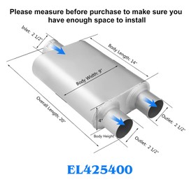 Universal Exhaust Muffler with Aggressive Sound, Anti-corrosive Muffler, Chamber Performance Mufflers for Cars, Trucks(2.5" center in | 2.5" dual out | Overall 18")
