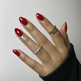 SXVME Uñas Postizas Cortas Ovaladas Redondas Color Rojo Vino, Ideales para Pegar. Uñas Postizas Cortas Ovaladas de Invierno. Uñas Acrílicas Hechas A M