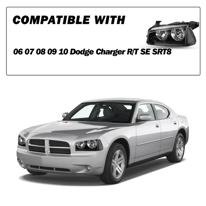SOCKIR 4Pcs Headlight Assembly Compatible with 2006-2010 Dodge Charger Headlight