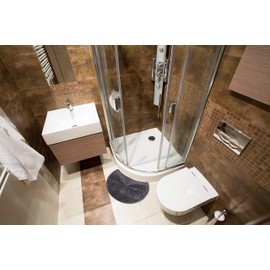 fluffy® Bath Mat for round Showers, made of Microfibre, with Non-Slip Bottom (Crescent | Shower Radius 55 cm, Anthracite)