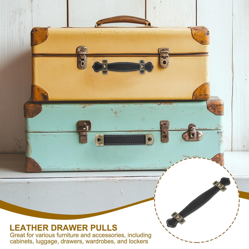 PATIKIL 6" Leather Drawer Pulls with Iron Sheet, 2 Pcs