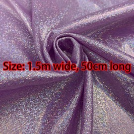 1.5M*50CM Glitter Laser Polyester Fabric Light Purple Shiny Bling Glitter Material Cloth,Ridescent Holographic Gauze Fabric for Clothing Sewing DIY Party Decor