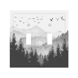 Nadoabtm Decorative Switch Plates Grey Misty Forest Black White Foggy Woodland Bird 2 Gang Double Toggle Outlet Light Switch Cover Wall Plate Electrical Faceplate for Bedroom Cabin Decor