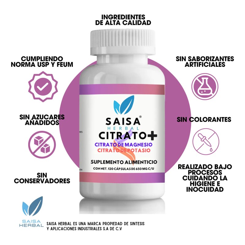 Citrato De Magnesio Y Potasio 120 Cp De 650 Mg