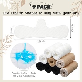 Boyiee Pack of 9 Reusable Cotton Bra Inserts Under the Breasts Sweat Absorber Pads Bra Sweat Pads for Women, White, Nude, Black, L