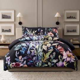 Style Quarters Duvet Cover King Size-3 Pieces Floral Duvet Cover Set with Zipper Closure,100% Washed Microfiber Bedding Set,1 Soft Duvet Cover 104"x90" with 8 Corner Ties and 2 Pillow Shams 20"x36"