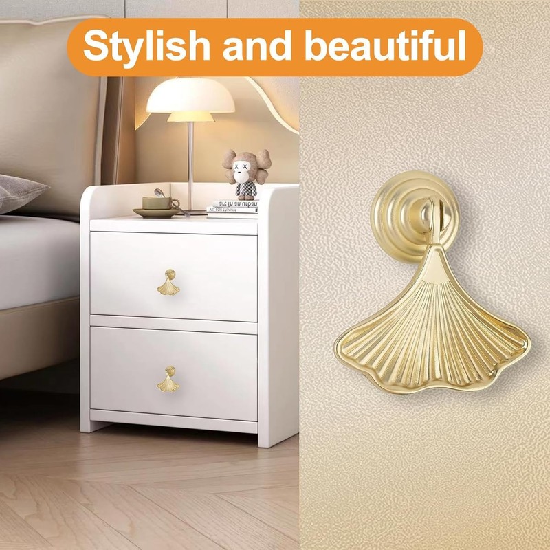 HARY 12 PCS Ginkgo Leaf Shape Knob Gold Drawer Knobs,Handles