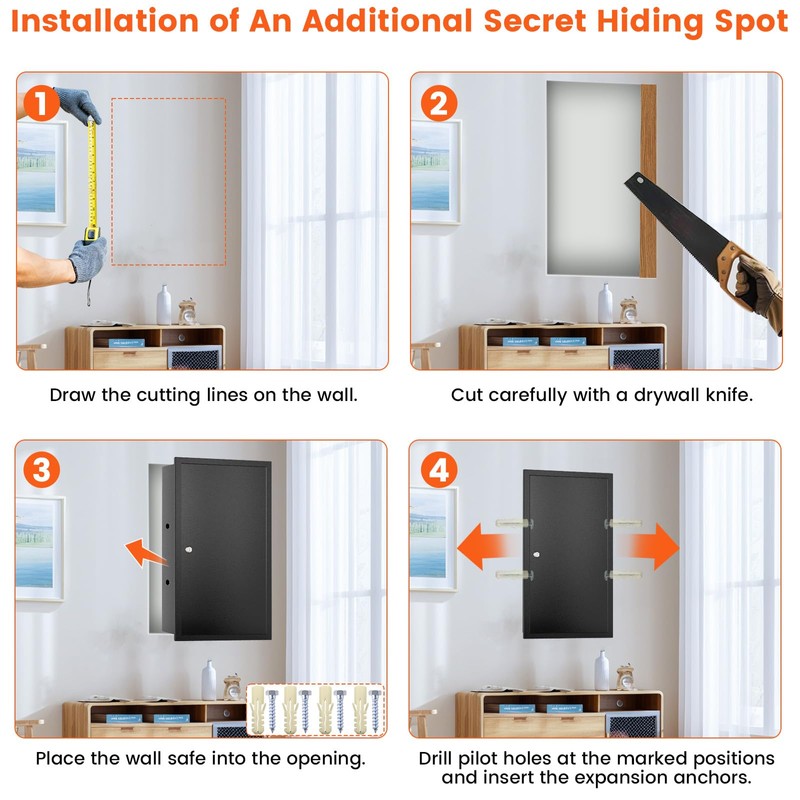 22.05" Tall Wall Safes Between the Studs with Removable Shelf,